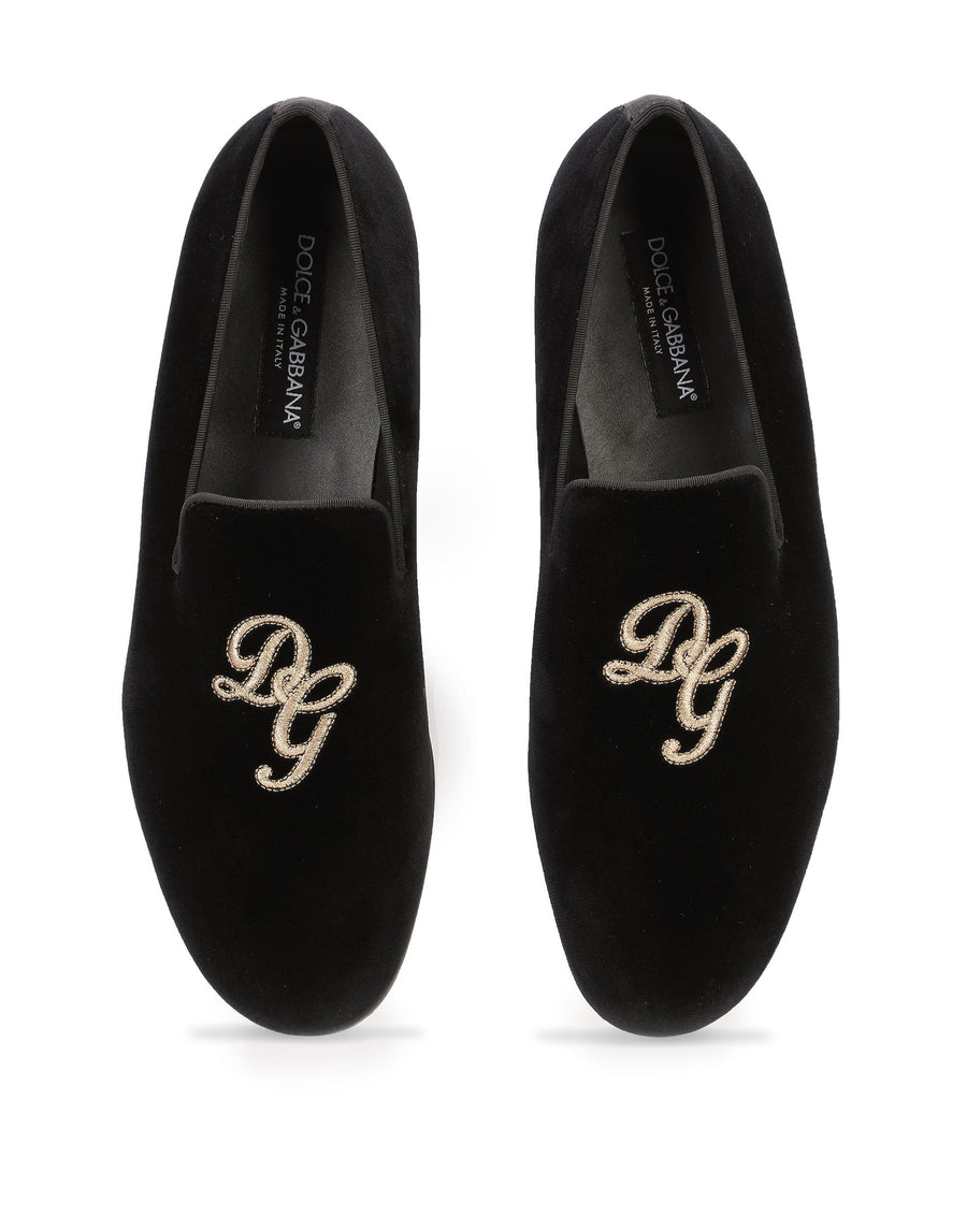 Velvet loafer with logo