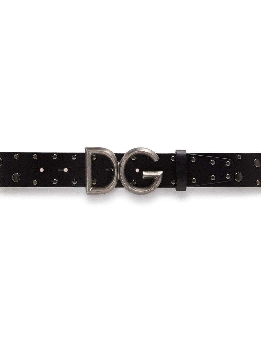 COWHIDE BELT WITH DG LOGO AND STUD EMBELLISHMENT