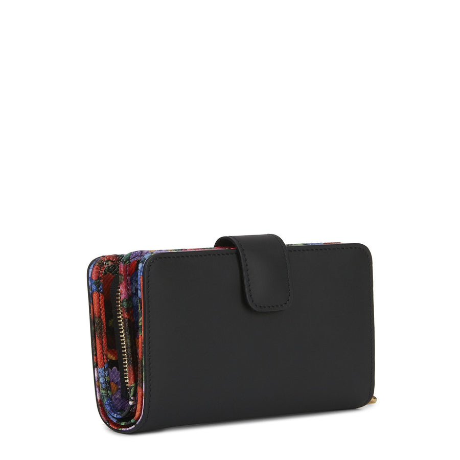 Wallet In Black Calf Leather With Printed Hammered Calf Leather