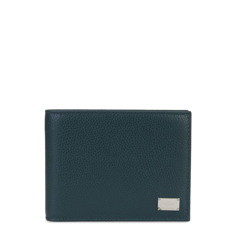 Rectangular Wallet In Blue Hammered Calf Leather