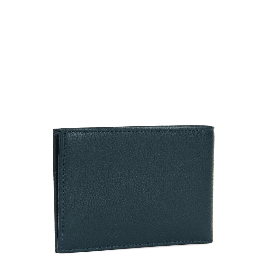 Rectangular Wallet In Blue Hammered Calf Leather