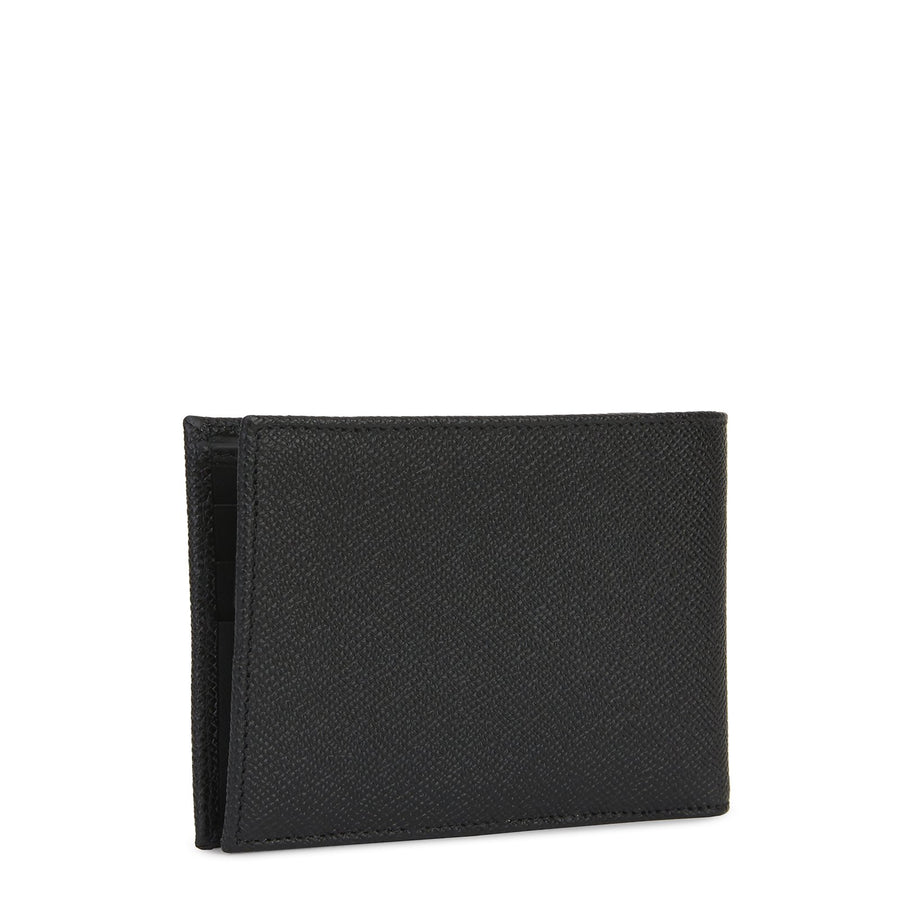 Rectangular Wallet In External Black Hammered Leather