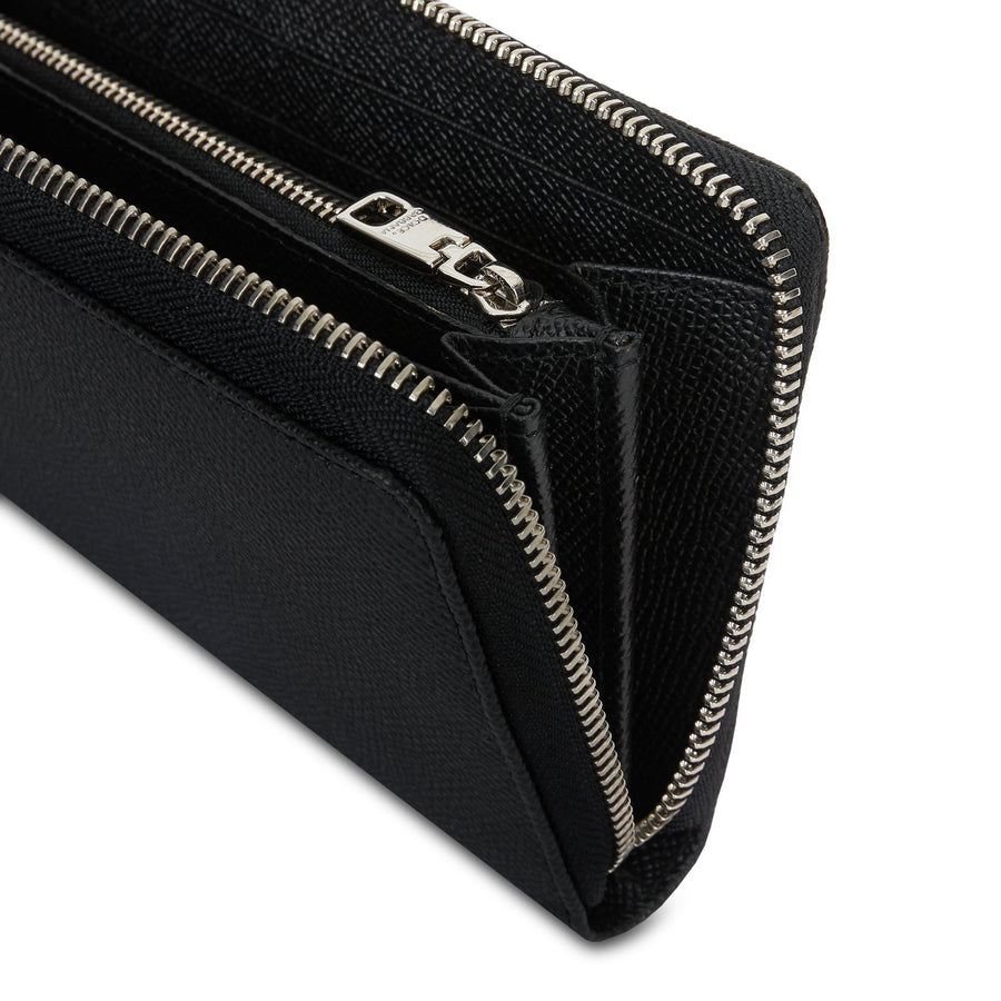 Wallet In Solid-Coloured Calf Leather With Metallic Effect