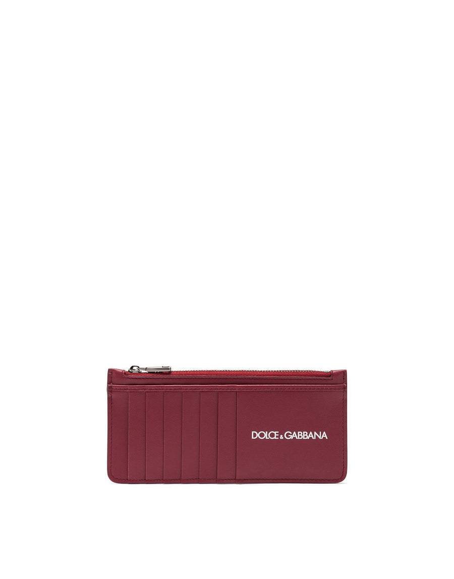 Vertical credit card holder in calf leather with printed logo