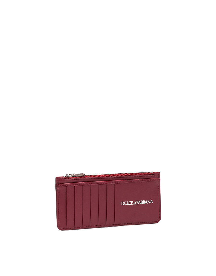 Vertical credit card holder in calf leather with printed logo