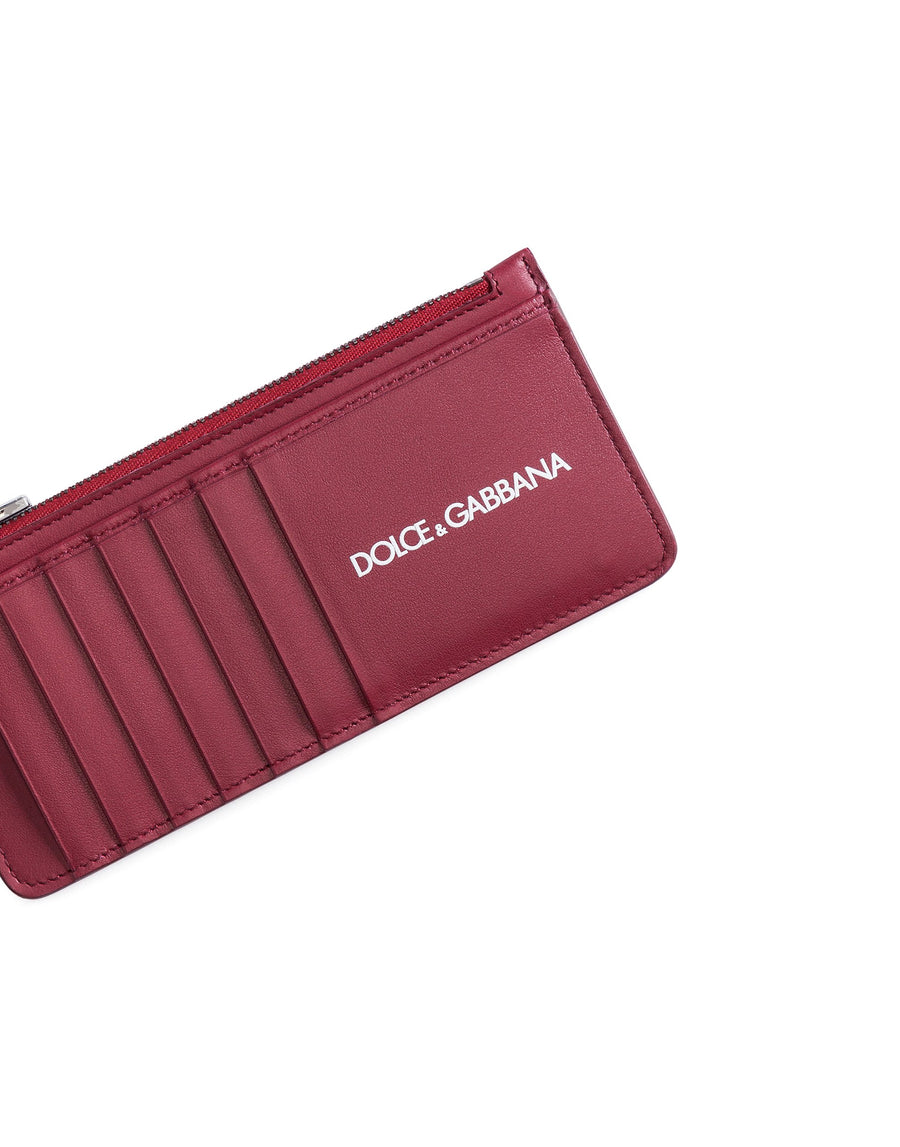 Vertical credit card holder in calf leather with printed logo