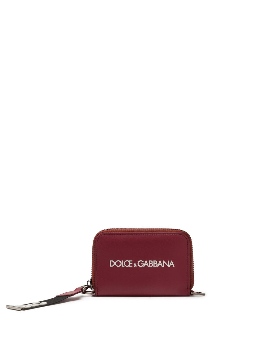 Zip-around mini wallet in calf leather with printed logo