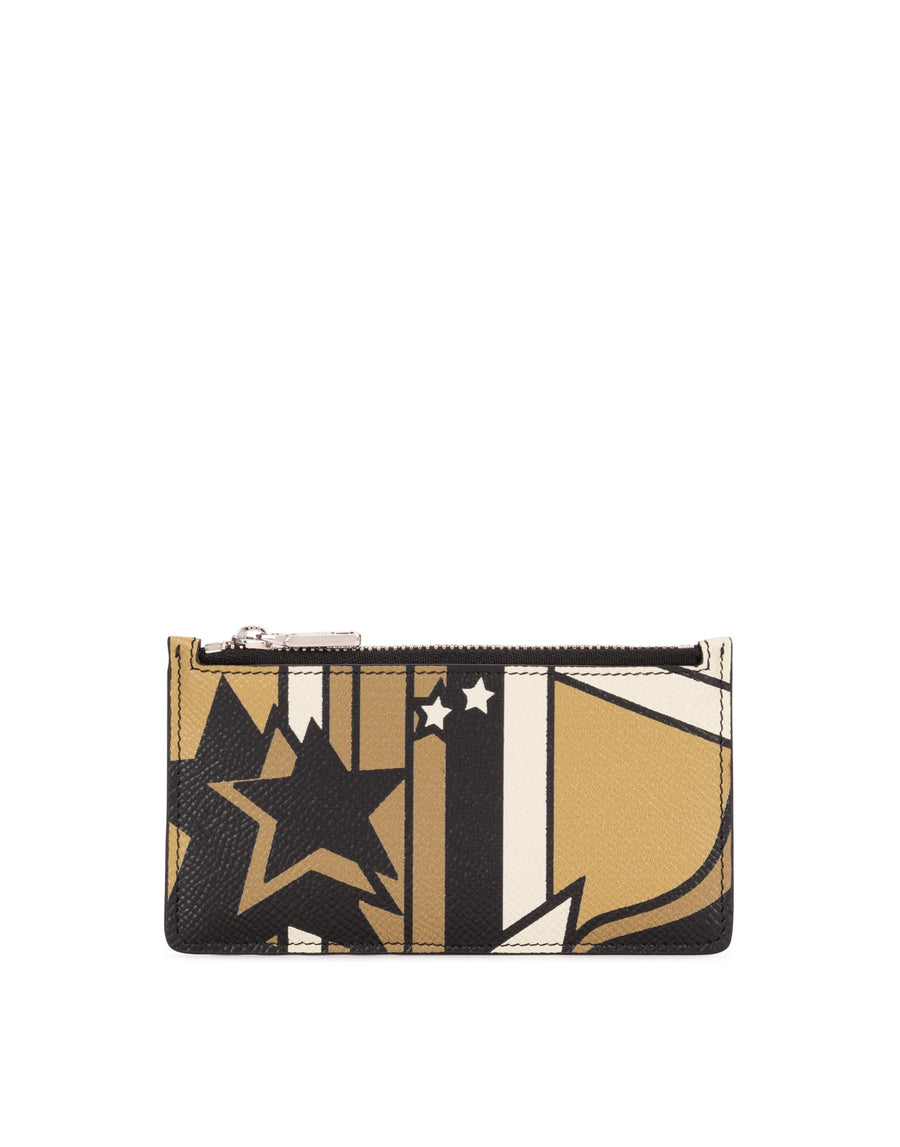 Card holder with zipper and stars print