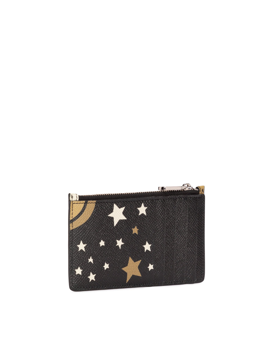 Card holder with zipper and stars print