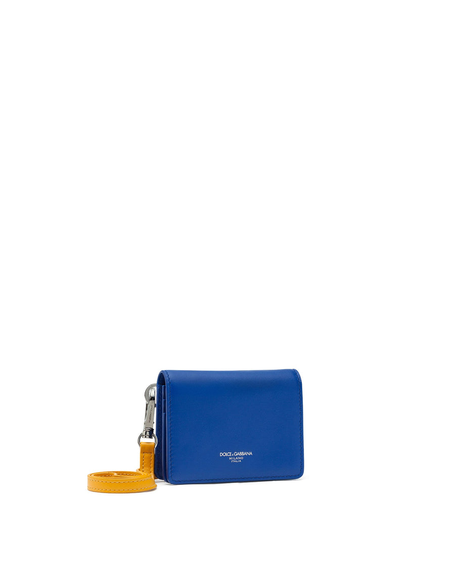 Wallet with shoulder strap in calf leather with heat-pressed logo