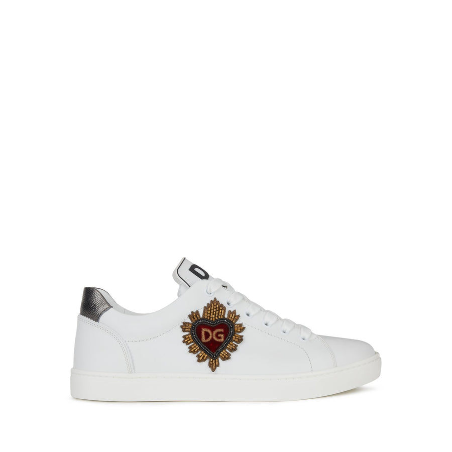 Low Top Trainers In Leather With Solid-Coloured Dauphine Print