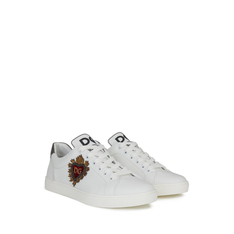 Low Top Trainers In Leather With Solid-Coloured Dauphine Print