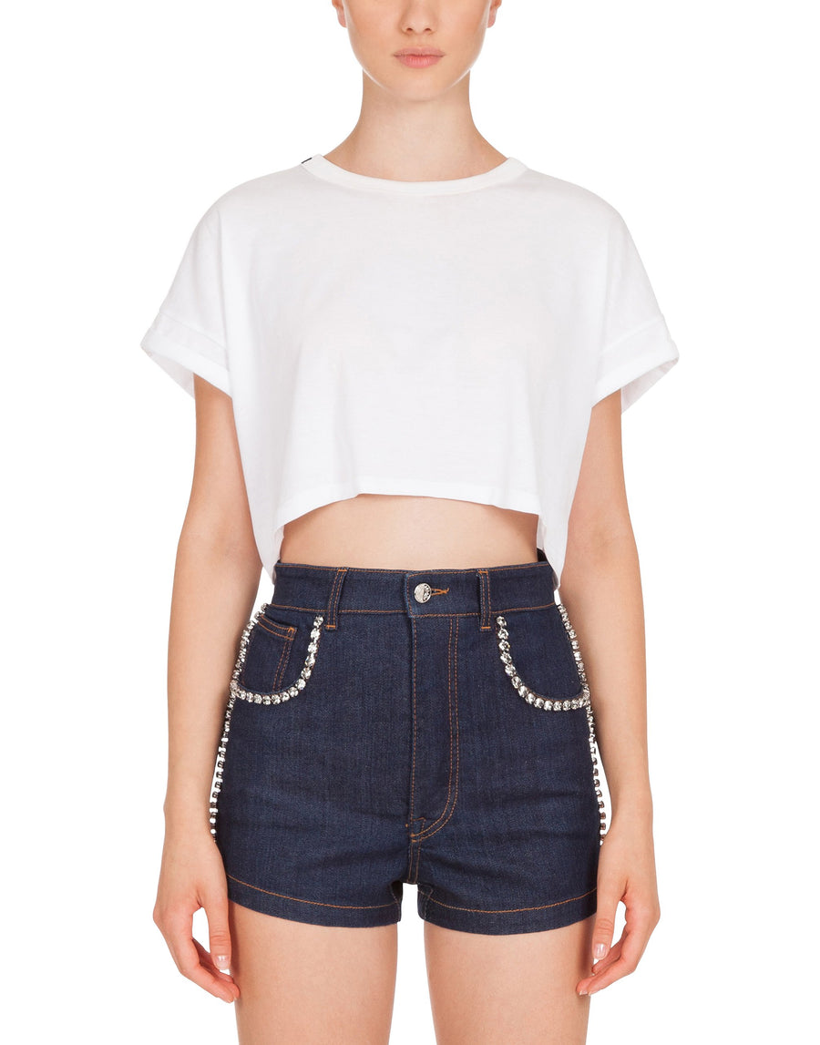 Asymmetric crop t-shirt in jersey