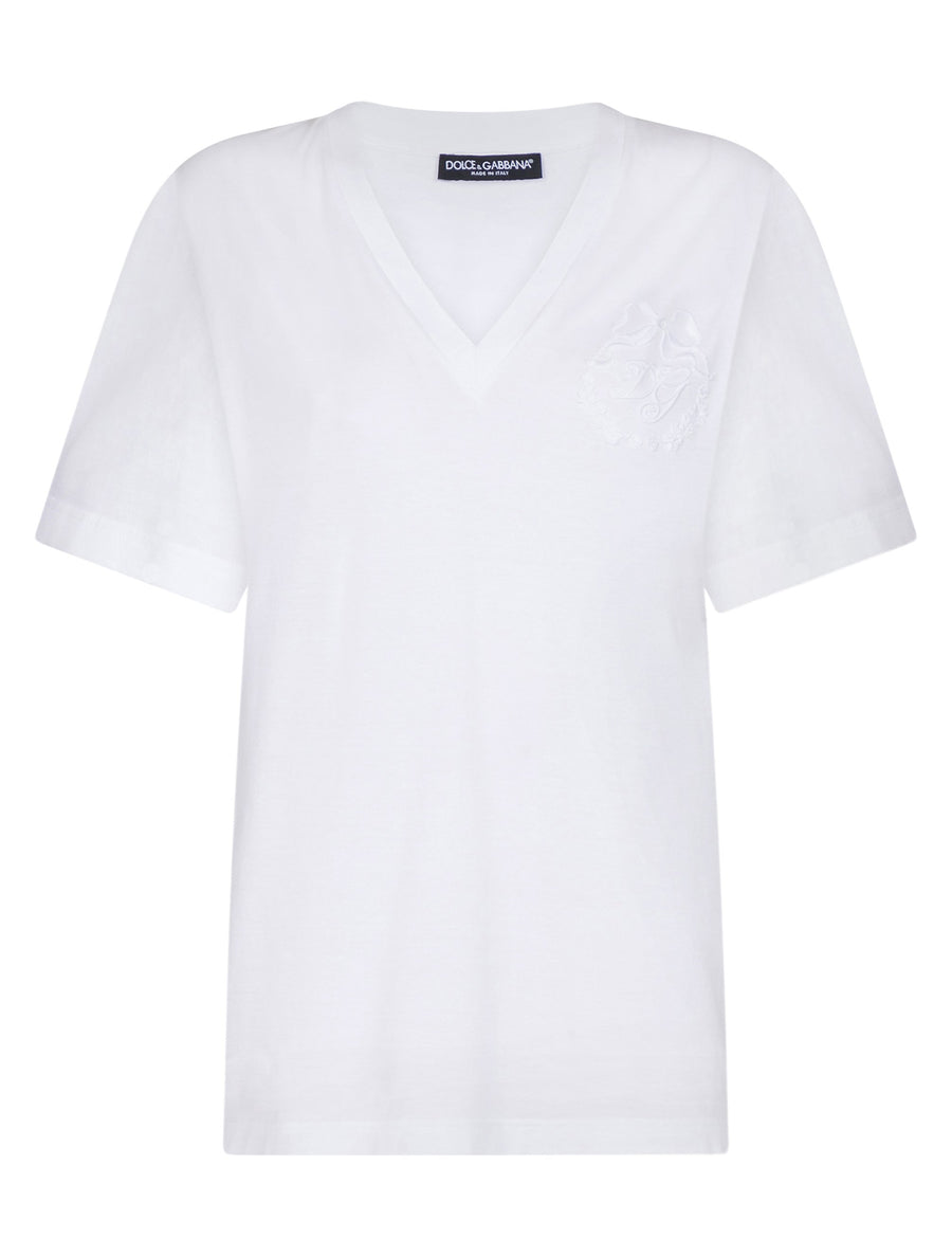 V-NECK JERSEY T-SHIRT WITH LOGO EMBROIDERY