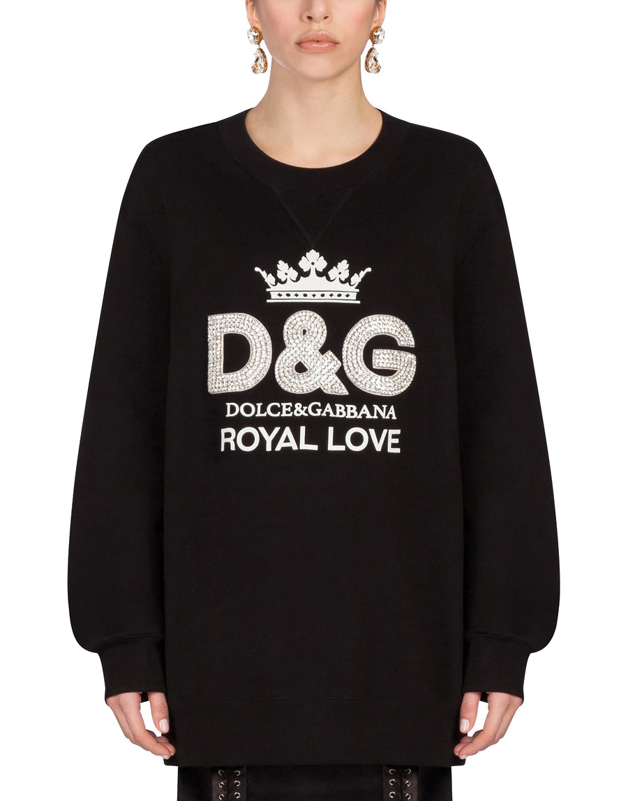 Oversized sweatshirt with crown and rhinestone