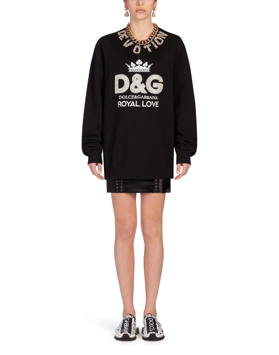 Oversized sweatshirt with crown and rhinestone