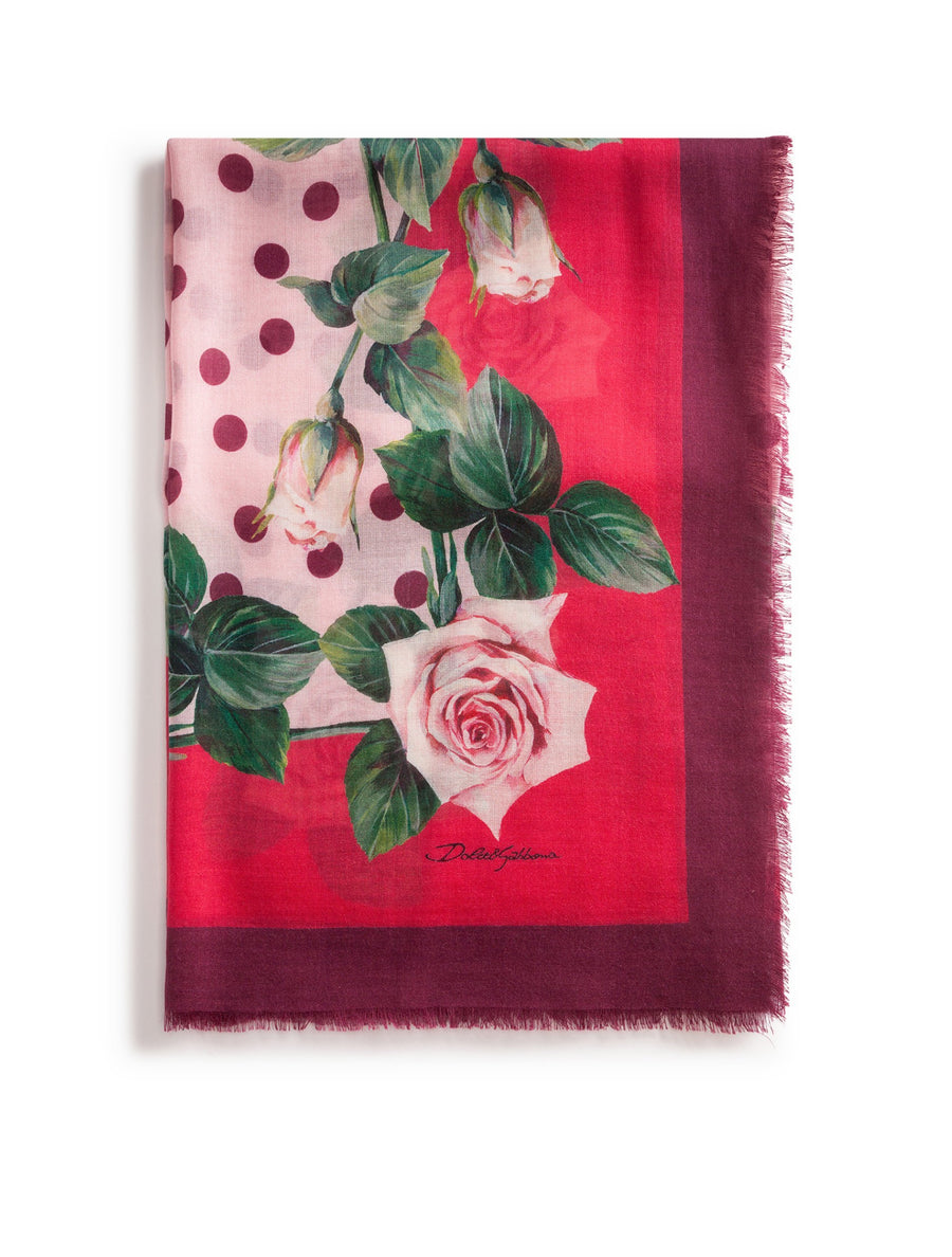 Cashmere and silk scarf with tropical rose print