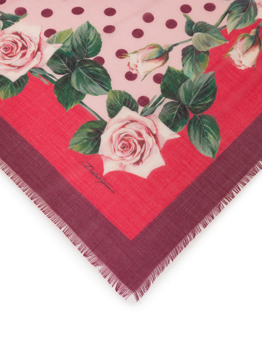 Cashmere and silk scarf with tropical rose print