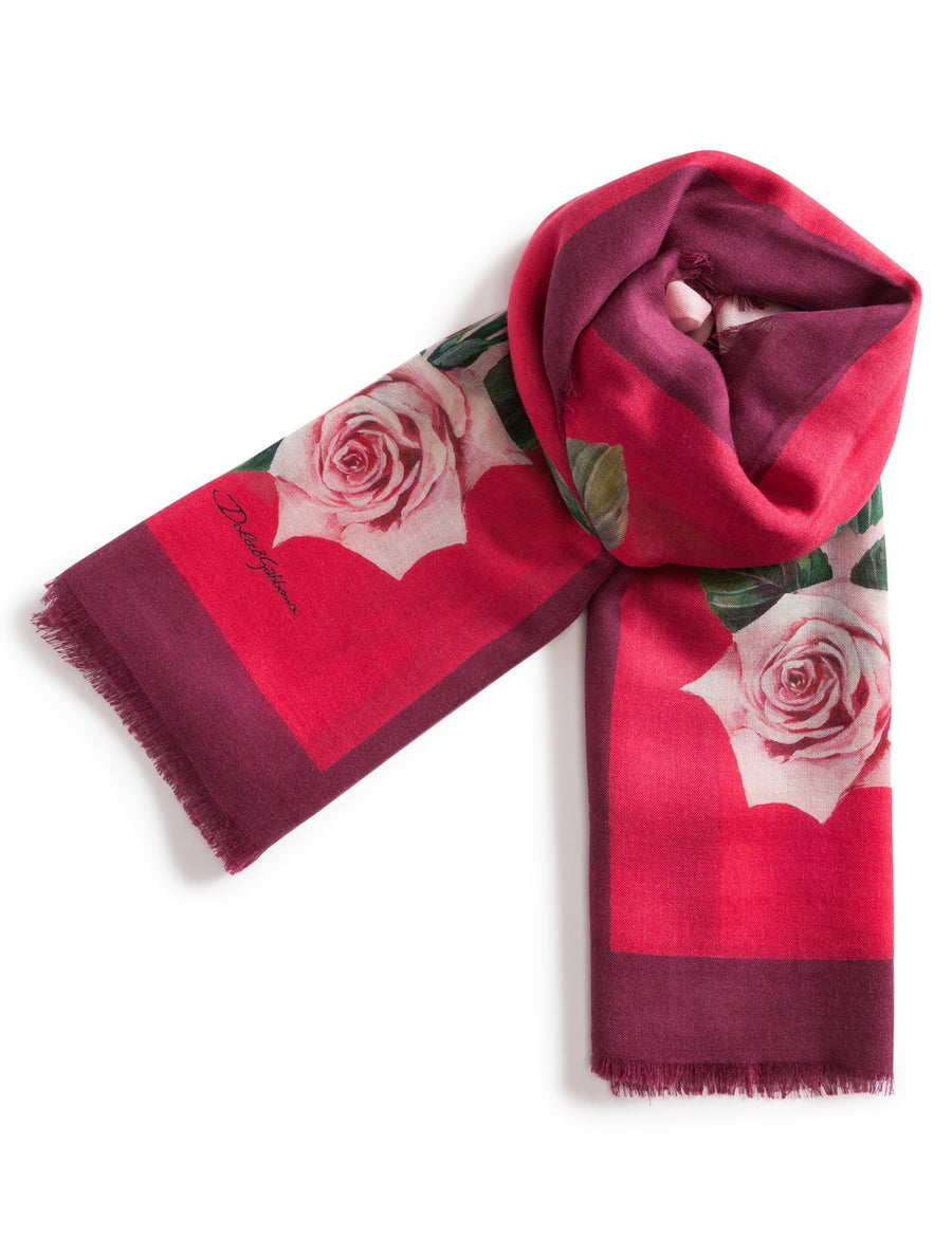 Cashmere and silk scarf with tropical rose print