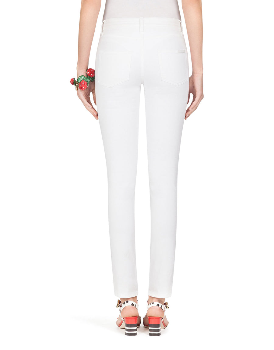 Stretch cotton trousers with floral embroidery