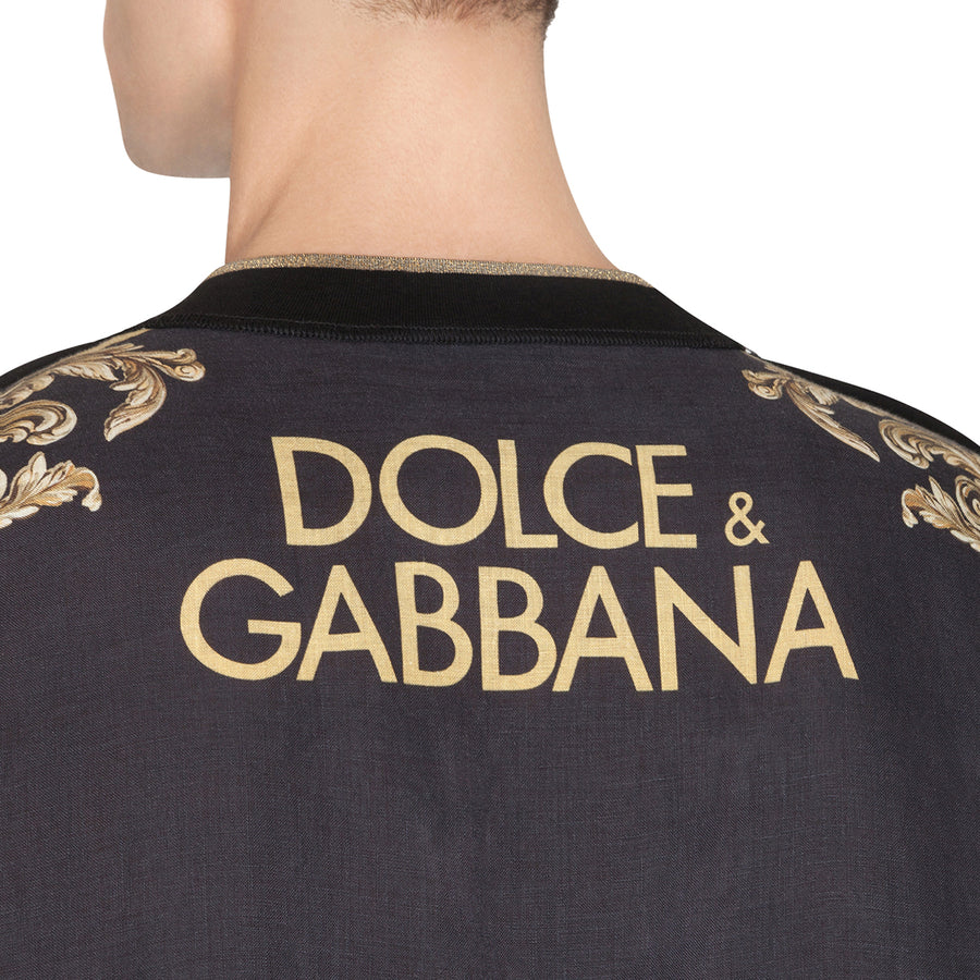 T-shirt in black linen with golden Devotion print