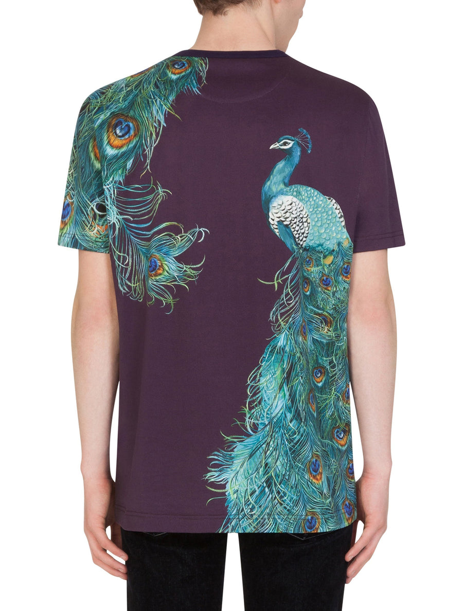 COTTON T-SHIRT WITH PEACOCK PRINT