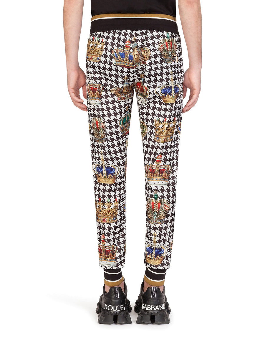 Houndstooth jogging pants with crown print