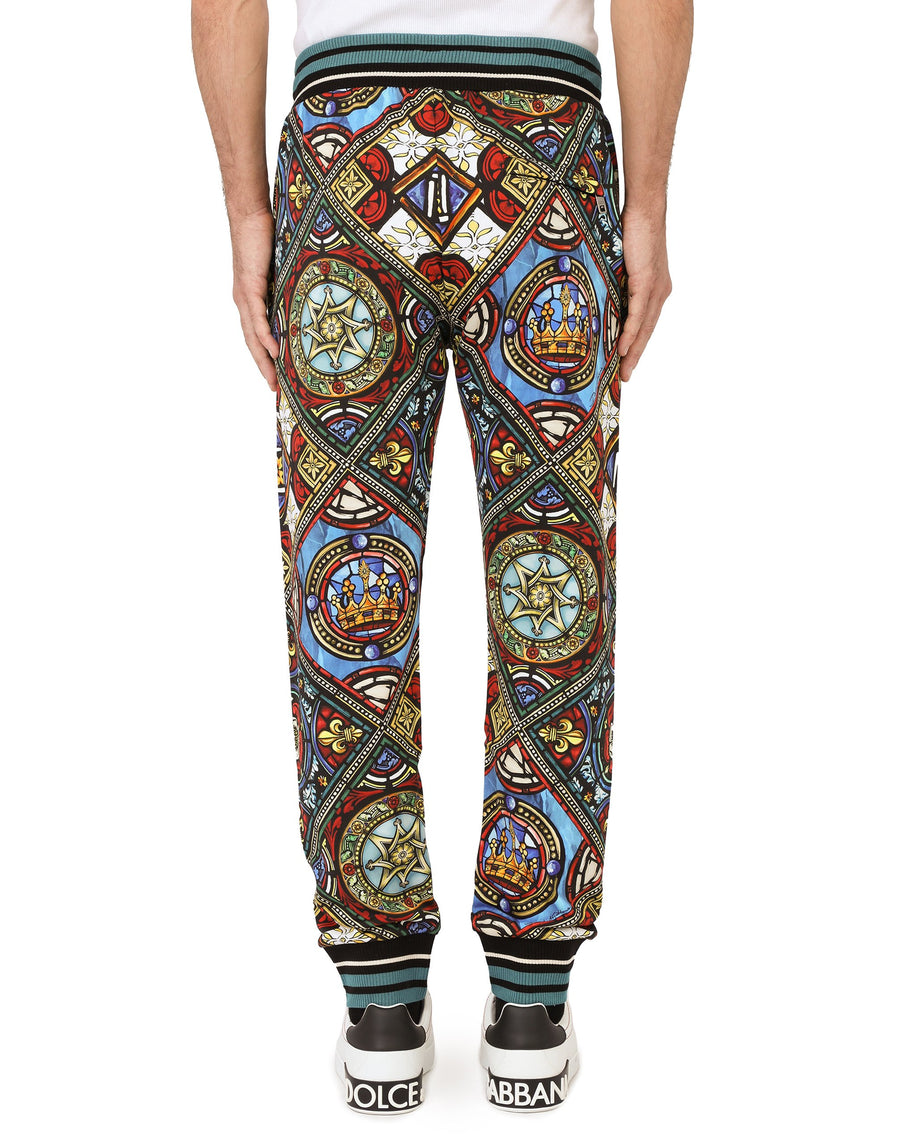 Jogging pants in fleece with glass window print