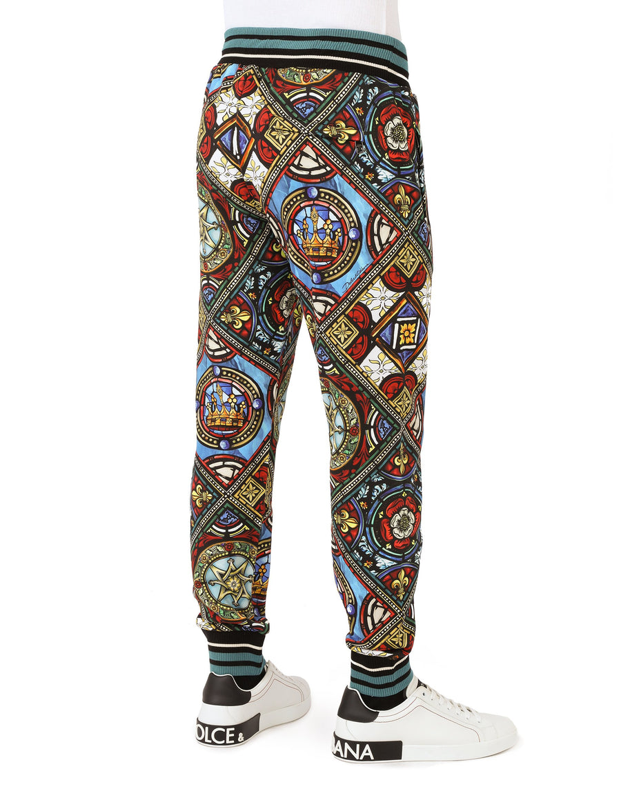 Jogging pants in fleece with glass window print