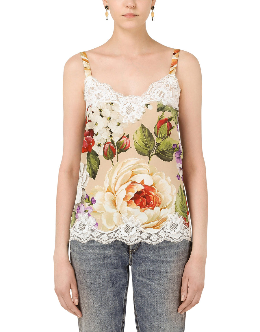 Top in floral silk with lace