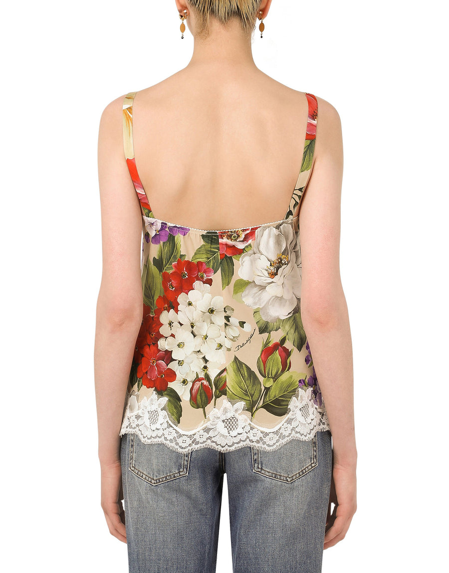 Top in floral silk with lace