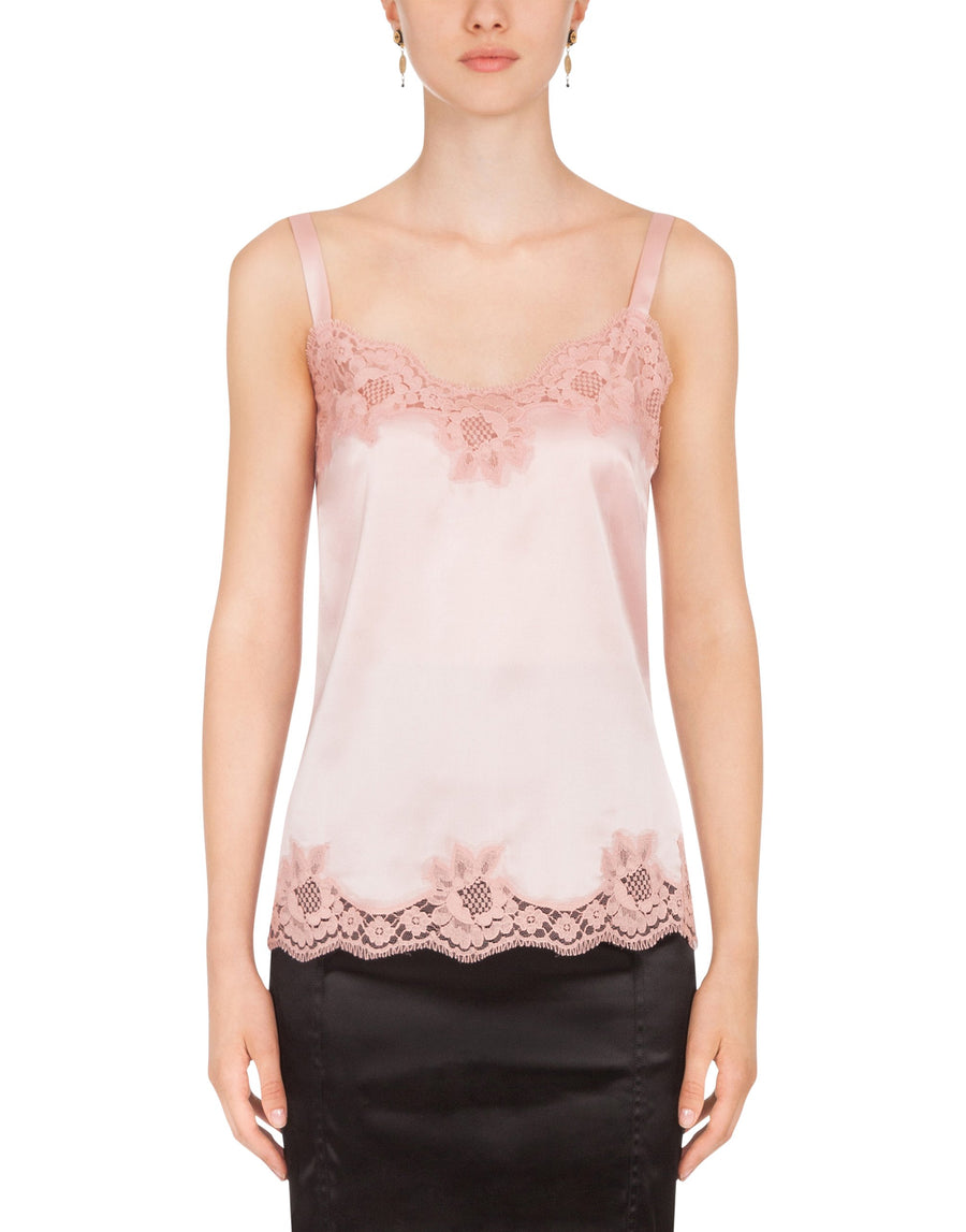 Silk and satin top with lace