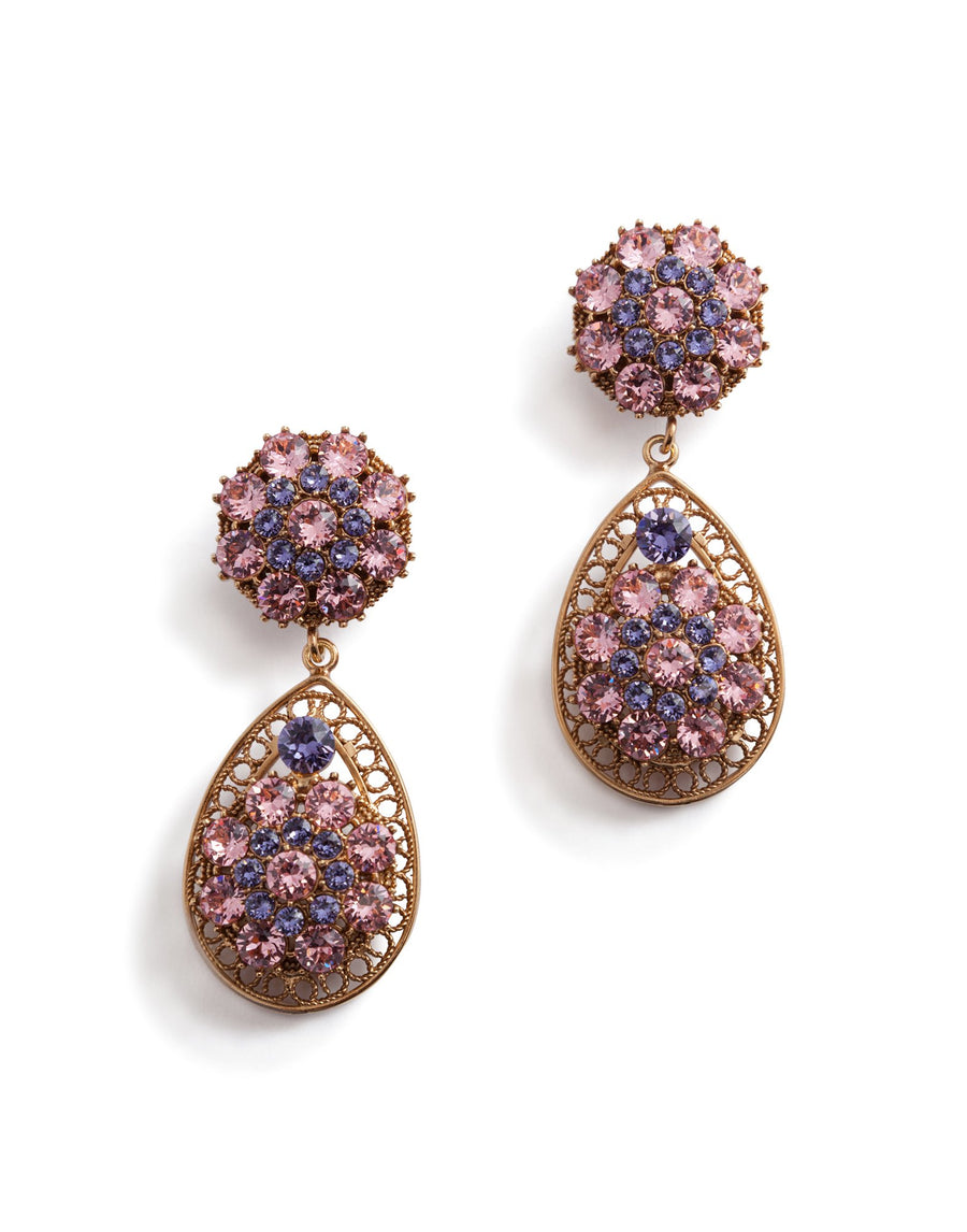 Drop-shaped pendant earrings with rhinestones