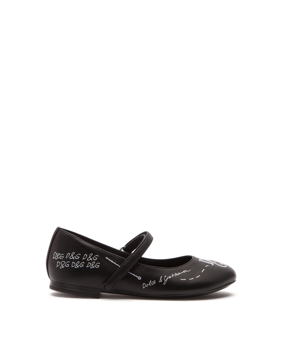 LAMBSKIN MARY JANES WITH LOGO PRINT