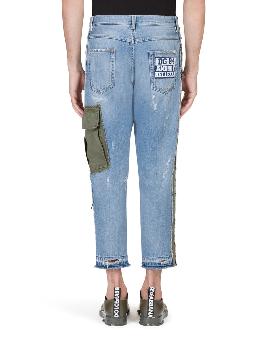 Crop cargo jeans with camouflage details