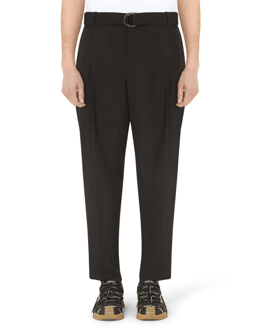 Gabardine pants with adjustable belt