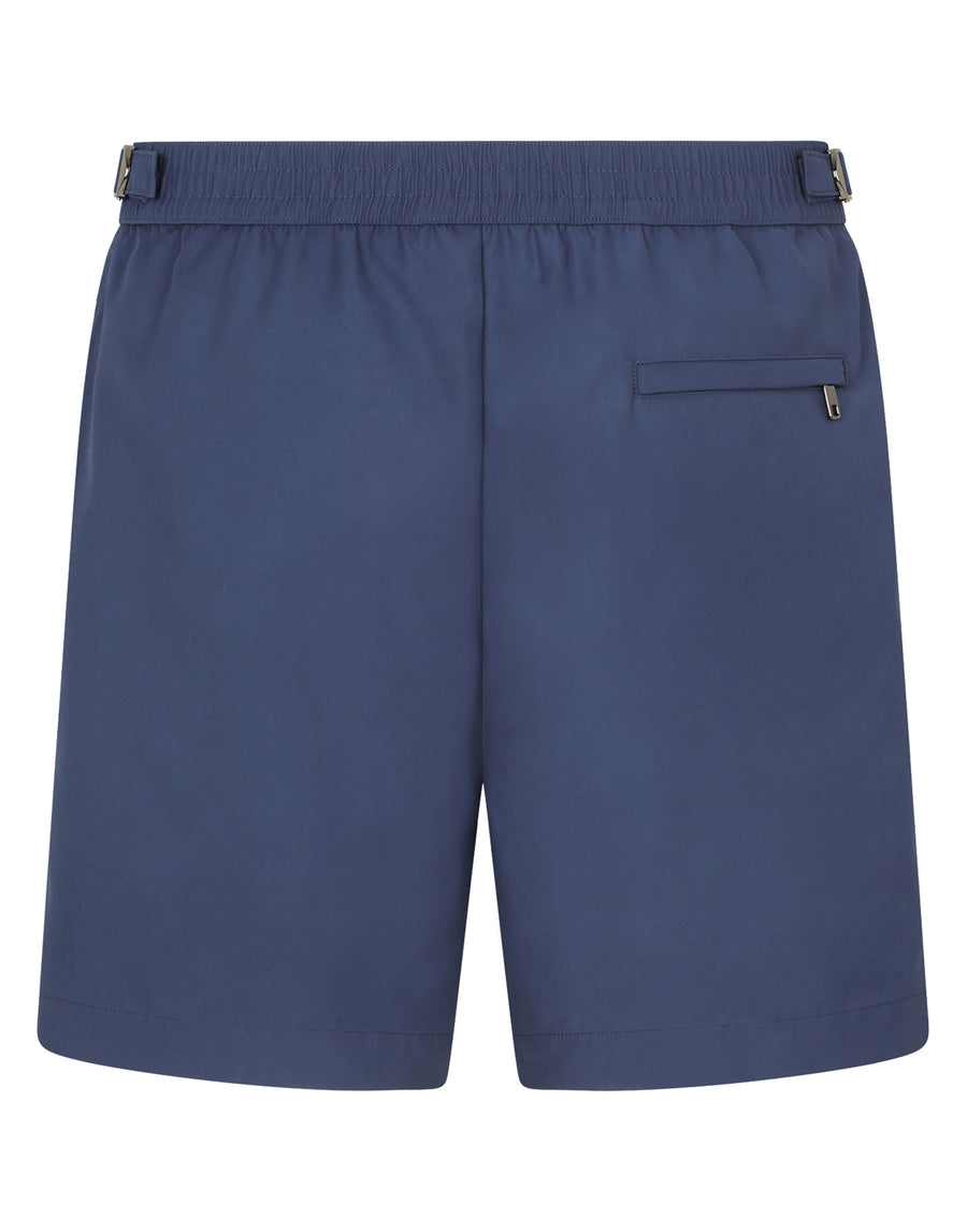 Mid-length swim shorts with branded plate