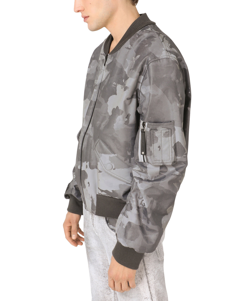 Camouflage-print cotton jacket with logo