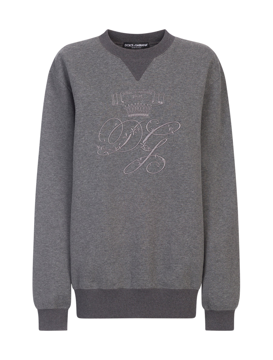 Crew neck sweatshirt in jersey with DG flowers embroidery