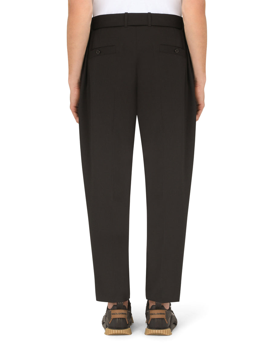 Gabardine pants with adjustable belt