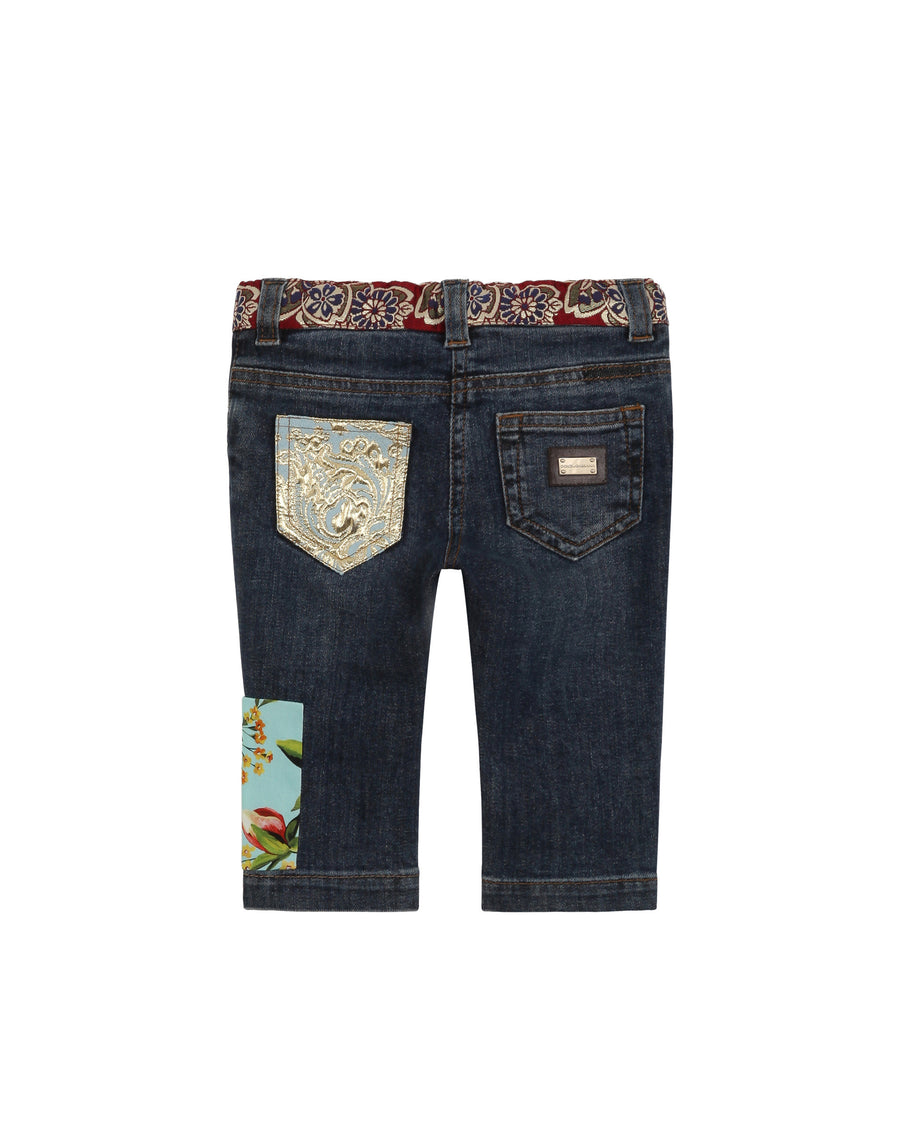 Jacquard patchwork skinny jeans