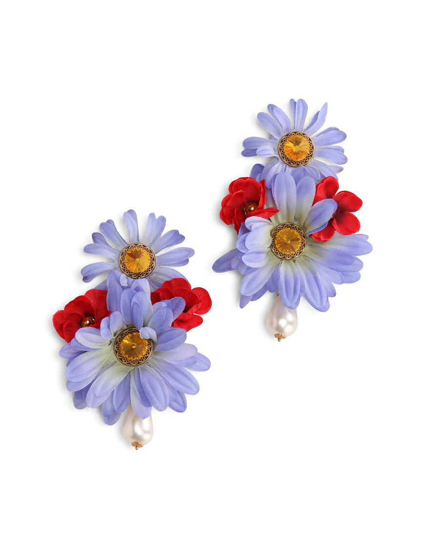 Drop earrings with fabric flowers