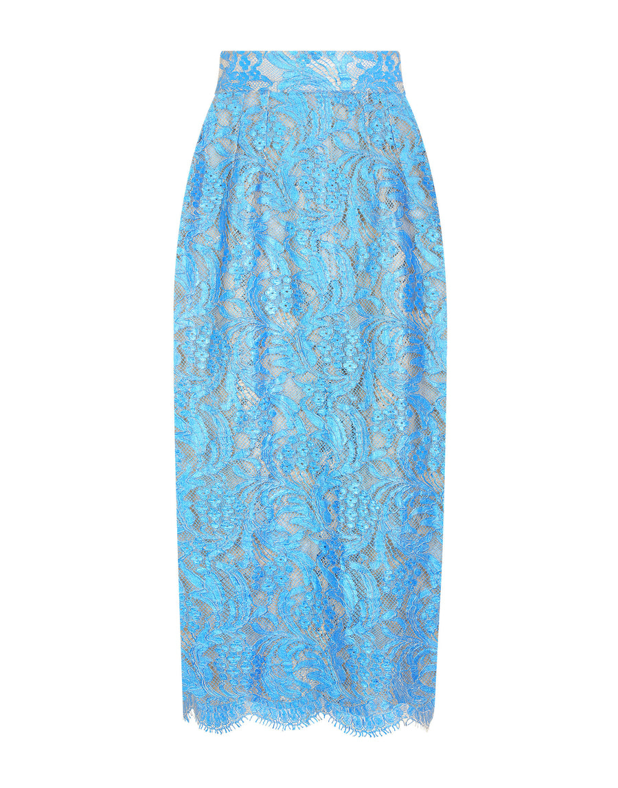 Laminated lace midi skirt