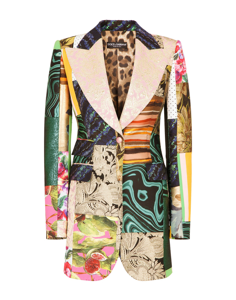 Single-breasted patchwork jacquard blazer