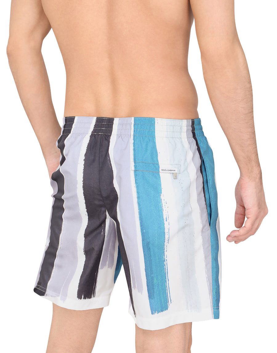 Mid-length swim trunks with brushstroke print