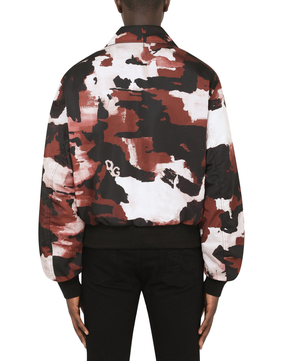 Camouflage-print nylon jacket with multiple logos