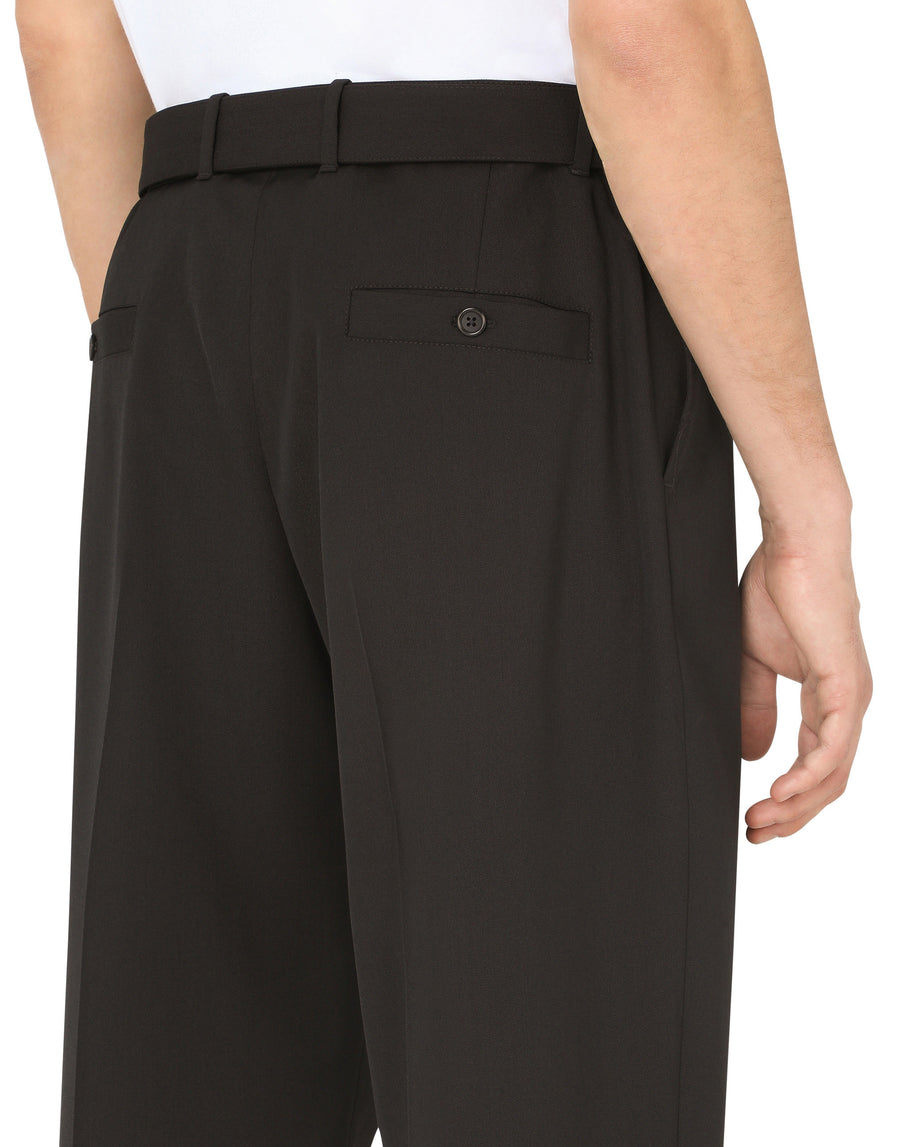 Gabardine pants with adjustable belt