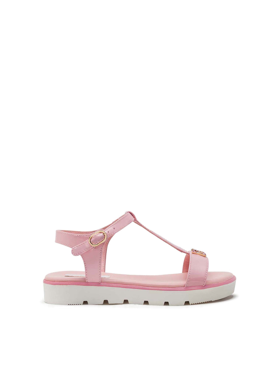 T-STRAP SANDALS IN PATENT LEATHER WITH DG RHINESTONES