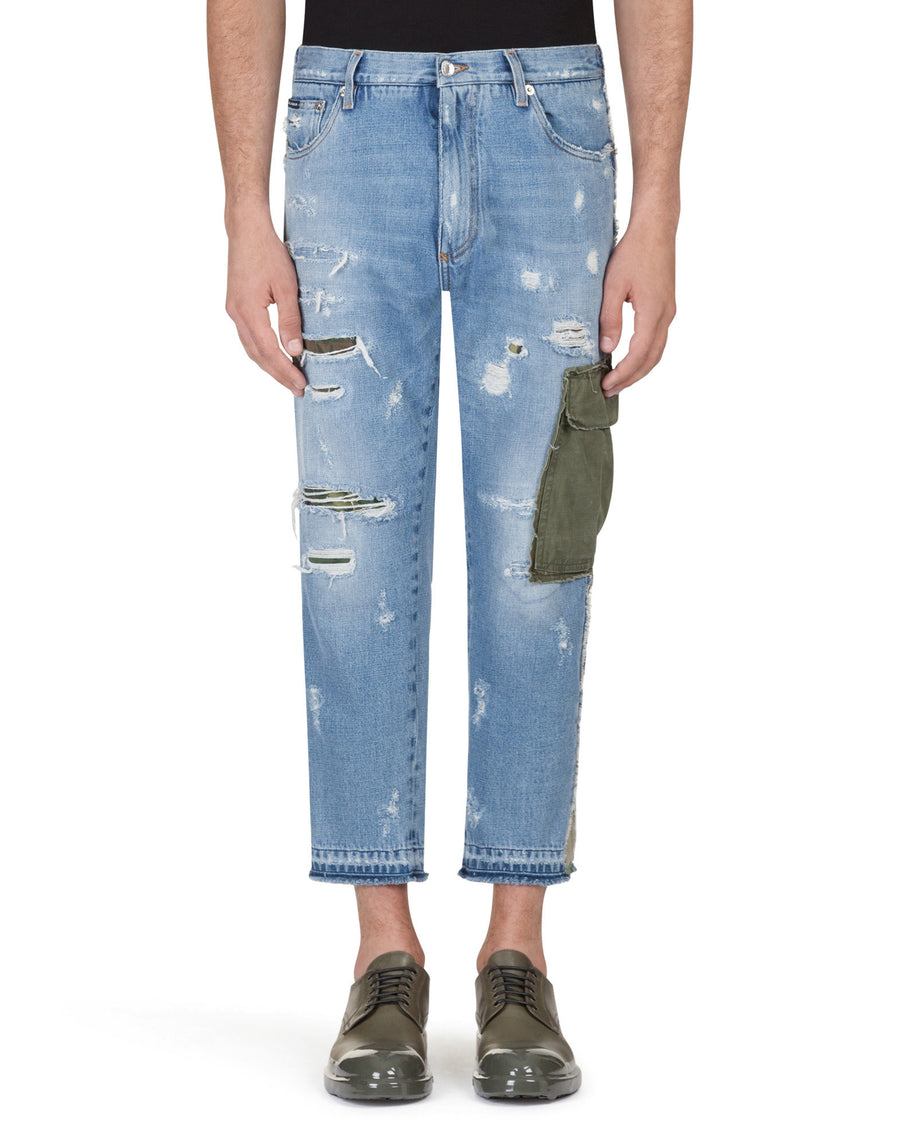 Crop cargo jeans with camouflage details