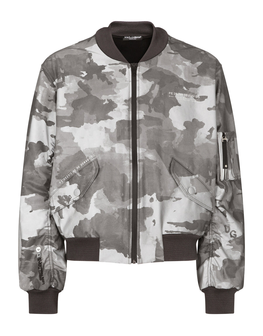 Camouflage-print cotton jacket with logo